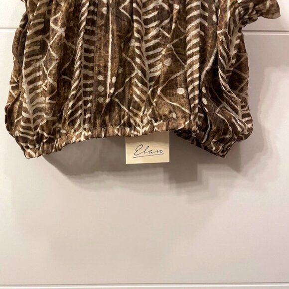 NWT Elan Brown Tulum Boho Abstract Printed Tank Top Ruffle Trim Size Medium - Picture 9 of 15